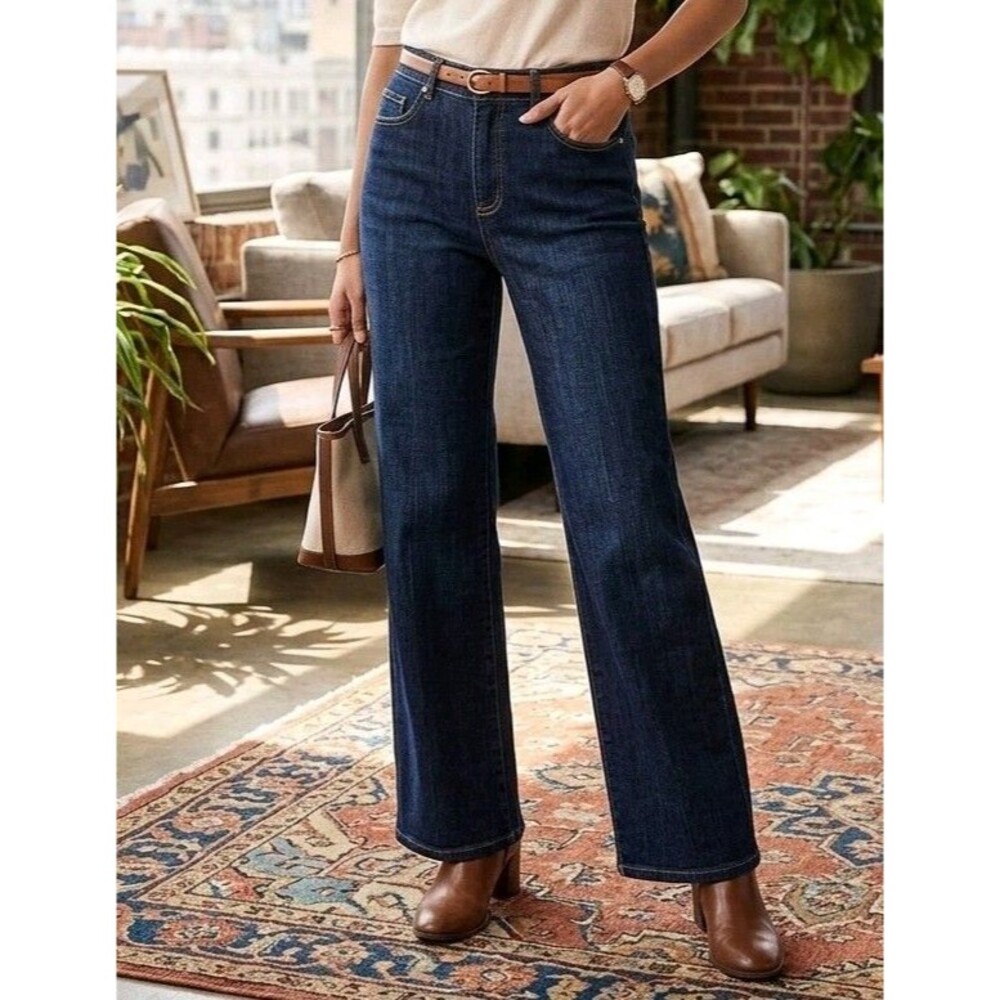 Talbots Womens Flared Leg Jeans 99% Cotton Sz 10M Stretch  Dark Indigo Blue New